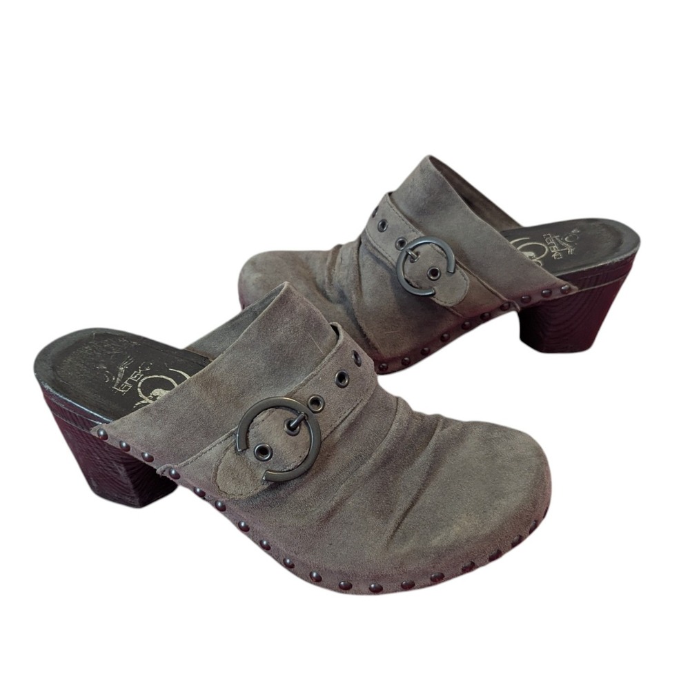 Dansko Nadine Clog Grey Buckle Shoe Scandi Girl Boho Heel Studded Platform Twee
